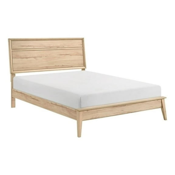 Pemberly Row Contemporary Wood Queen Panel Bed in Natural Oak