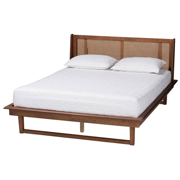 Pemberly Row Contemporary Wood Queen Size Platform Bed in Walnut Brown