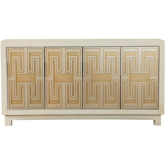 Pemberly Row Contemporary Wood Rectangular 4-Door Accent Cabinet in Gold