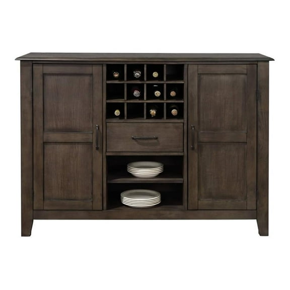 Pemberly Row Contemporary Wood Server/Wine Storage in Brown Finish