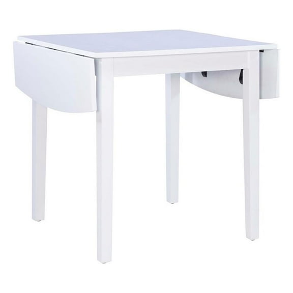 Pemberly Row Contemporary Wood Square Drop Leaf Table in White