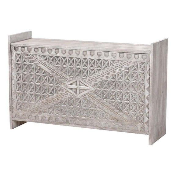 Pemberly Row Contemporary Wood Storage Trunk with Carved Geometric Front