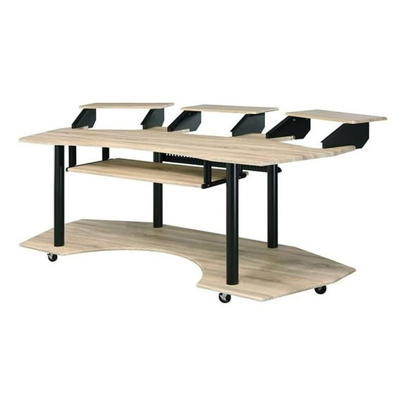 Pemberly Row Contemporary Wood Studio Music Recording Desk in Natural Oak