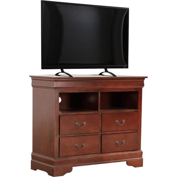 Pemberly Row Contemporary Wood TV Stand in Cherry with Dovetailed Drawers