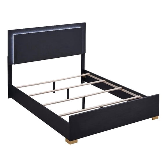 Pemberly Row Contemporary Wood Twin Bed with LED Lighting Black and Gold