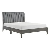 Pemberly Row Contemporary Wood & Velvet Queen Size Platform Bed in Gray