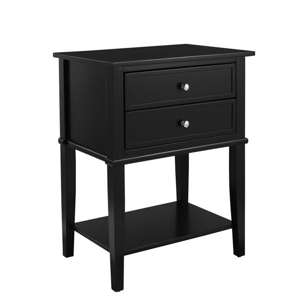 Pemberly Row Contemporary Wood Veneer 2 Drawer Accent Table in Black ...