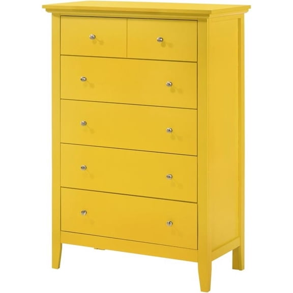Pemberly Row Contemporary Wood Veneers 5 Drawer Chest in Yellow
