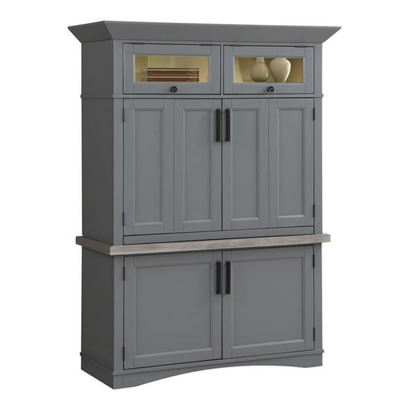 Pemberly Row Contemporary Wood Workstation with LED Light in Gray