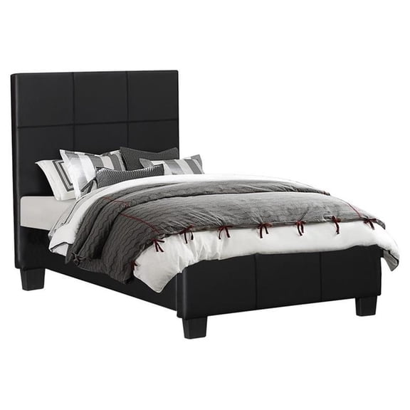 Pemberly Row Contemporary Wood and Faux Leather Twin Bed in Black