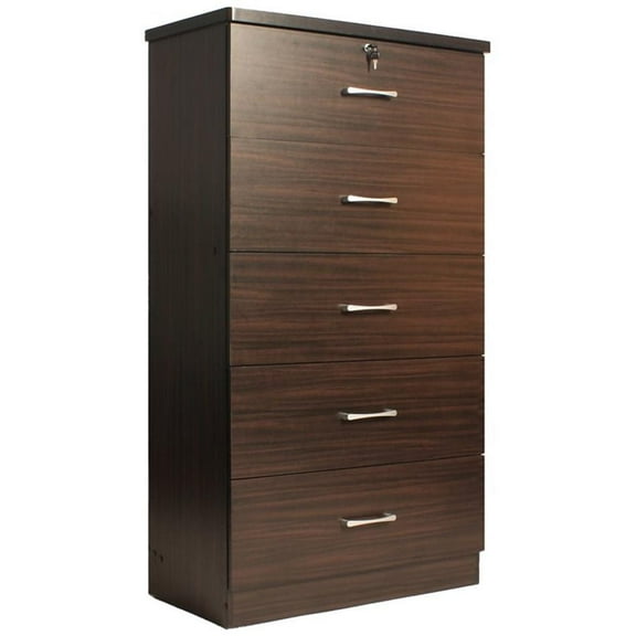 Pemberly Row Contemporary Wooden 56" Tall 5 Drawer Bedroom Chest Dresser in Brown