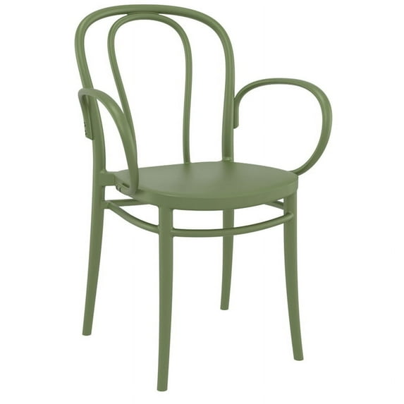 Pemberly Row Contemporary XL Resin Outdoor Arm Chair Olive Green