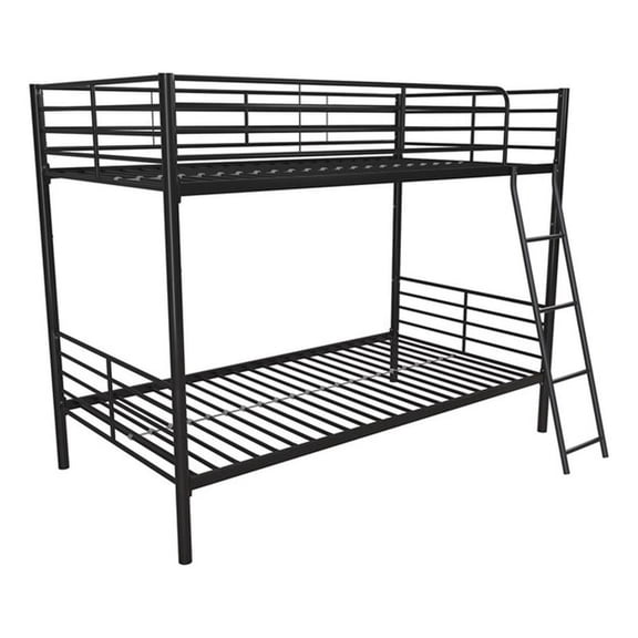 Pemberly Row Convertible Twin over Twin Metal Bunk Bed in Black