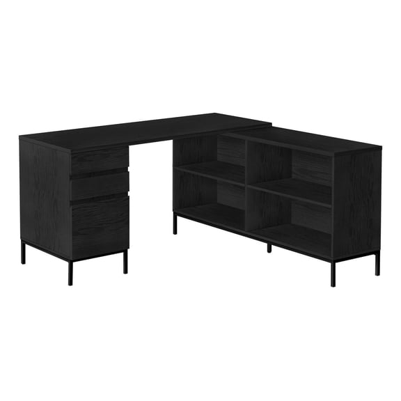 Pemberly Row Corner Computer Desk 60"L L-Shape in Black Laminate