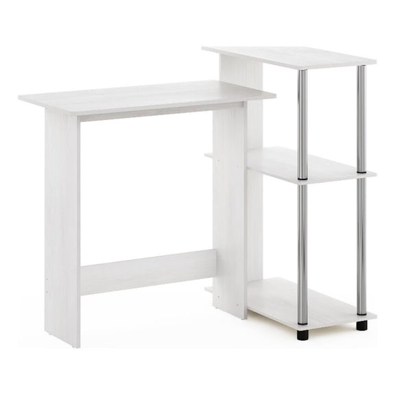 Pemberly Row Corner Computer Desk with Bookshelf in Stainless Steel Tubes