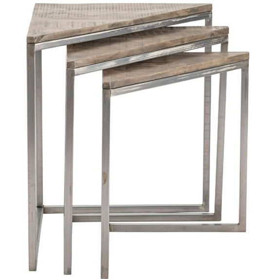 Pemberly Row Corner Nested Tables with Brown Mango Wood