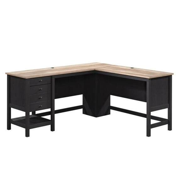 Pemberly Row Cottage Road Engineered Wood L-Shape Desk in Raven Oak