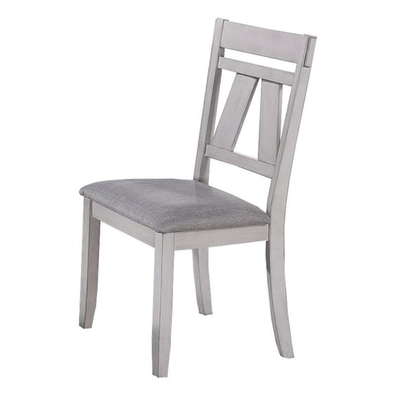 Pemberly Row Cottage Style Side Chair Set of 2 with Fabric Seat in White & Gray