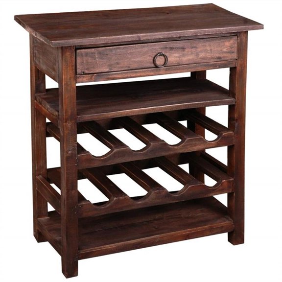 Pemberly Row Cottage Wood Wine Server with Drawer in Raftwood Brown