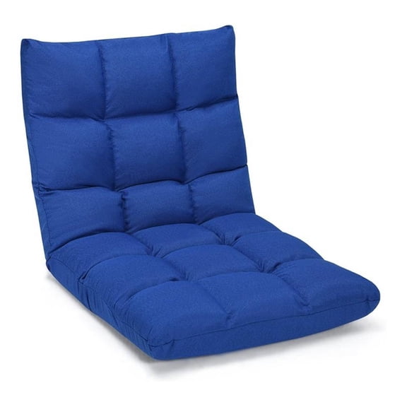 Pemberly Row Cotton Adjustable 14-Position Floor Gaming Sofa Chair in Blue