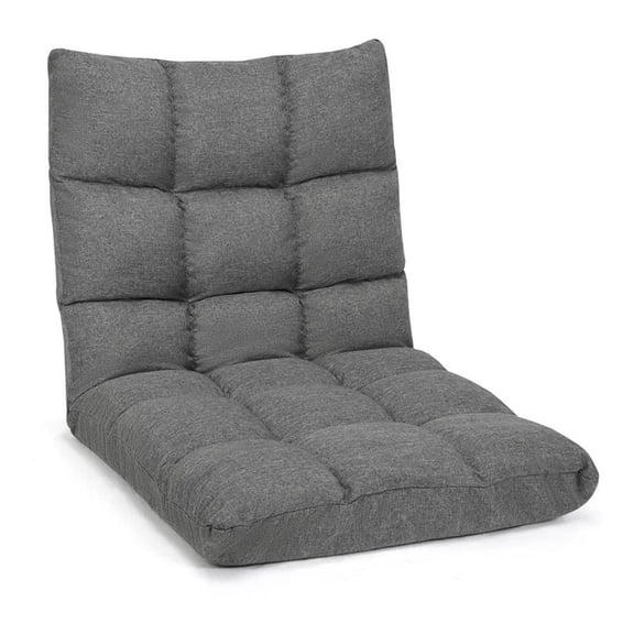 Pemberly Row Cotton Adjustable 14-Position Floor Gaming Sofa Chair in Gray