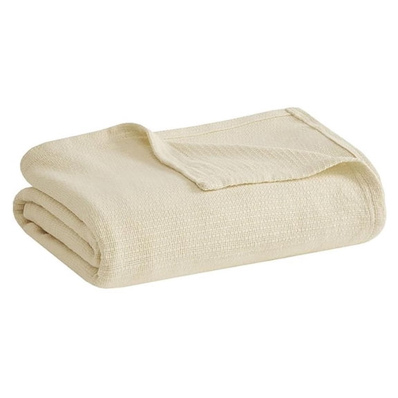 Pemberly Row Cotton Basketweave Blanket with 1" Self Hem in Natural