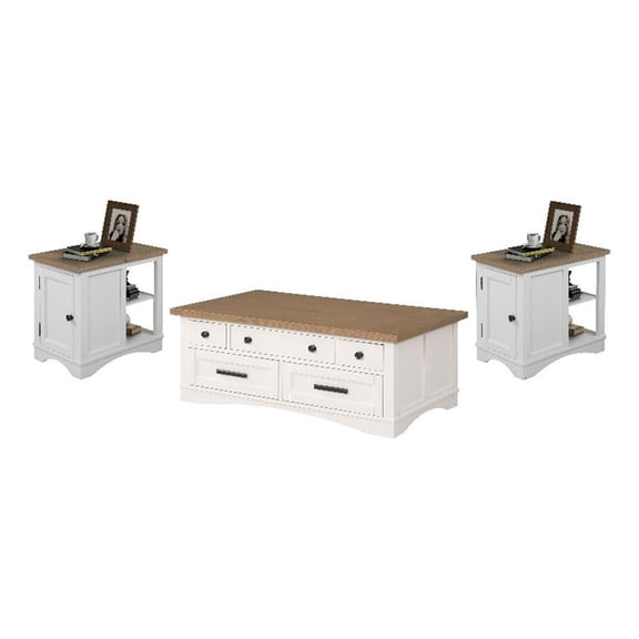 Pemberly Row Cotton Lift Top Cocktail with 2 Chairside Tables