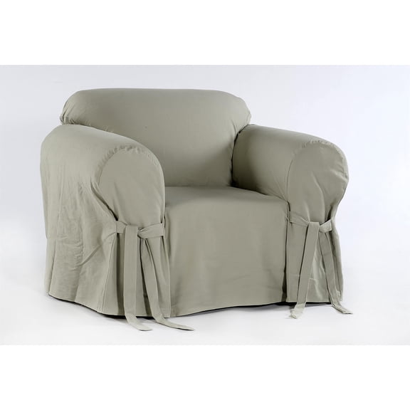 Pemberly Row Cotton Twill One Piece Chair Slipcover in Sage Green