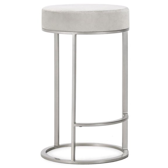 Pemberly Row Cotton Upholstery Counter Stool in Gray and Nickel