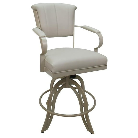 Pemberly Row Counter 26" Metal Bar Stools on A Base - Ocean Beige Vinyl - Beige