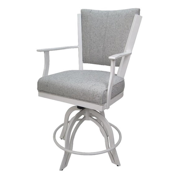 Pemberly Row Counter 26" Swivel Bar Stool-Hemsath Slate Gray Fabric-White Frame