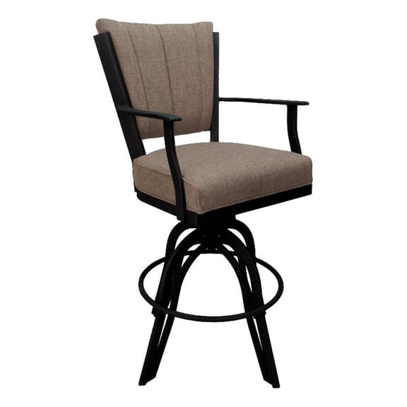 Pemberly Row Counter 26" Swivel Metal Bar Stool-Basin Beige Fabric-Black Frame