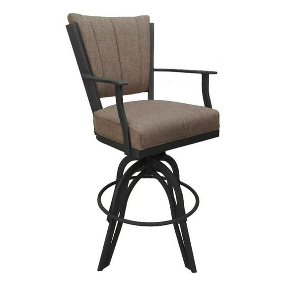 Pemberly Row Counter 26" Swivel Metal Bar Stool-Basin Beige Fabric-Gray Frame