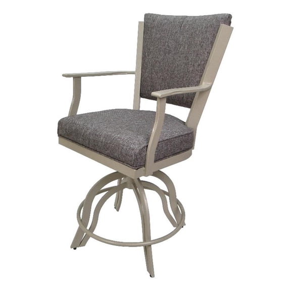 Pemberly Row Counter 26" Swivel Metal Bar Stool-Mojave Grey Fabric-Beige Frame