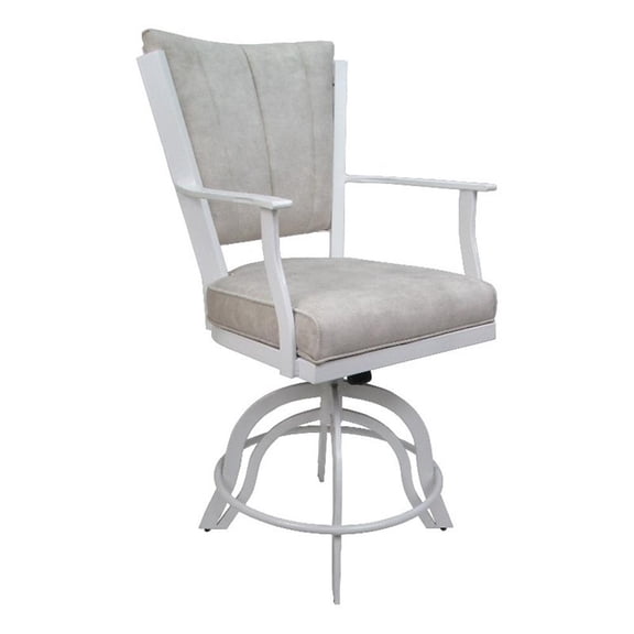 Pemberly Row Counter 26" Swivel Metal Bar Stool-Outlier Stucco Beige-White Frame