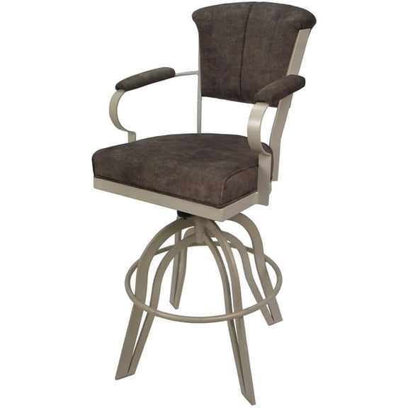 Pemberly Row Counter Height 26" Swivel Tilt Bar Stool in Ash Fabric Beige Frame