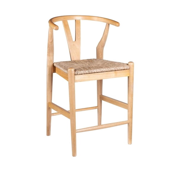 Pemberly Row Counter Height Kitchen Stool with Rush Seat in Natural