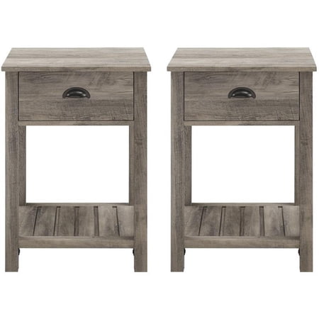 Pemberly Row Country Farmhouse Single Drawer End Table Set in Gray Wash