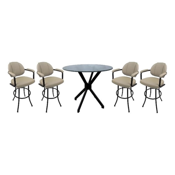 Pemberly Row Crackle Glass Metal Pub Set 26" Swivel Counter Stools - Beige/Black