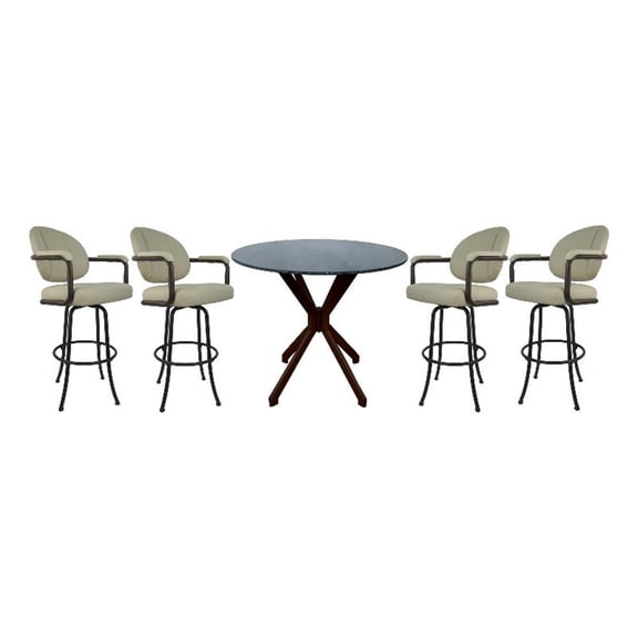 Pemberly Row Crackle Glass Metal Pub Set 26" Swivel Counter Stools - Beige Brown