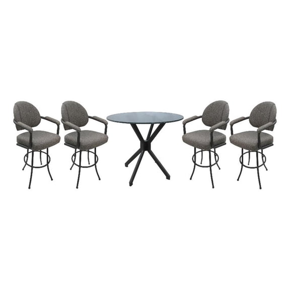 Pemberly Row Crackle Glass Metal Pub Set 26" Swivel Counter Stools Grey in Grey