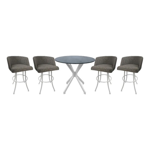 Pemberly Row Crackle Glass Metal Pub Set 26" Swivel Counter Stools Grey in White