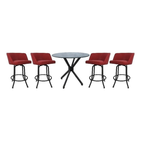 Pemberly Row Crackle Glass Metal Pub Set 26" Swivel Counter Stools Ruby Grey