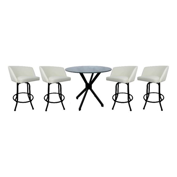 Pemberly Row Crackle Glass Metal Pub Set 26" Swivel Counter Stools - White Black