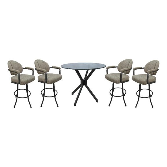 Pemberly Row Crackle Glass Metal Pub Set 26" Swivel Counter Stools in Drift Grey