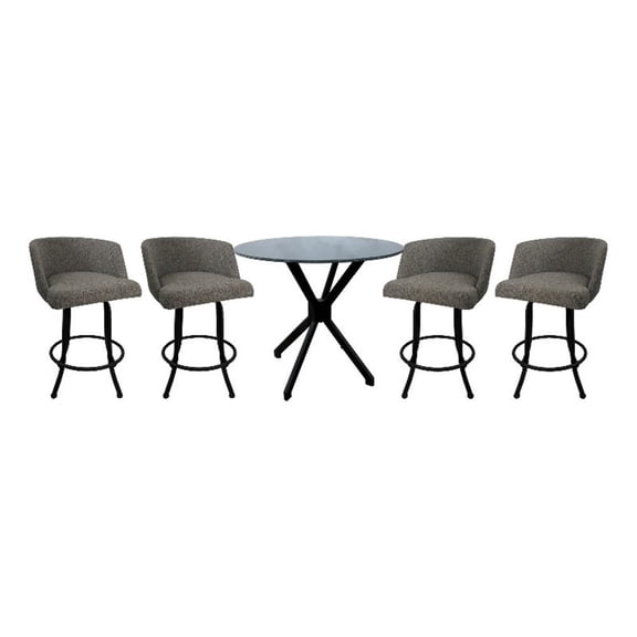 Pemberly Row Crackle Glass Metal Pub Set 26" Swivel Counter Stools in Grey Black