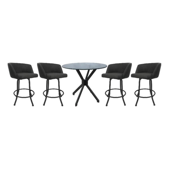 Pemberly Row Crackle Glass Metal Pub Set 26" Swivel Counter Stools in Grey