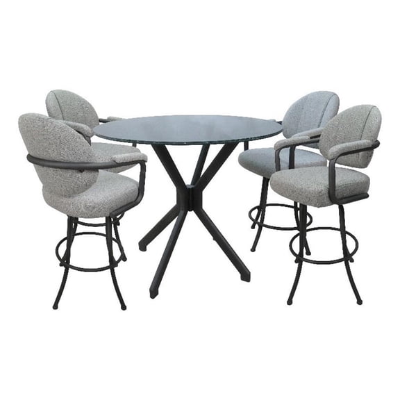 Pemberly Row Crackle Glass Metal Pub Set 26" Swivel Counter Stools in Slate Grey