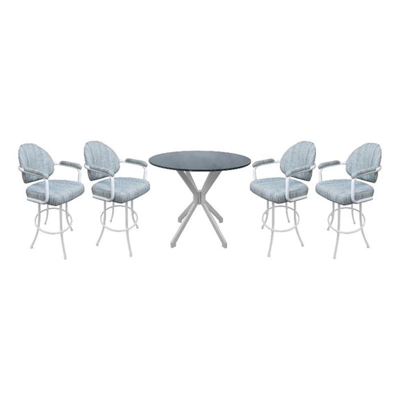 Pemberly Row Crackle Glass Metal Pub Set 30" Swivel Bar Stools in Aqua & White
