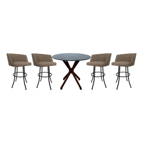 Pemberly Row Crackle Glass Metal Pub Set 30" Swivel Bar Stools in Beige/Brown